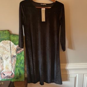 Great holiday party dress! NWT Joan Vass Black Sparkle Velour Dress Tunic